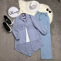 ۱۳۱ مانتو شومیزی راه راه کد 131 - مانتو بهزاد فر