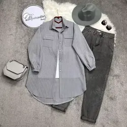 ۱۳۱ مانتو شومیزی راه راه کد 131 - مانتو بهزاد فر