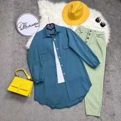 ۱۳۱ مانتو شومیزی راه راه کد 131 - مانتو بهزاد فر