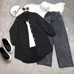 ۱۳۱ مانتو شومیزی راه راه کد 131 - مانتو بهزاد فر