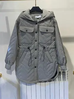 کاپشن زیگزاگی کمر گتر کلاهدار کد 487