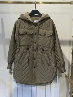 کاپشن زیگزاگی کمر گتر کلاهدار کد 487