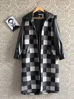 پالتو فوتر آستین چرم کد 99