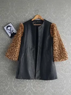 پالتو چرم ترکیبی با پوست کد 61