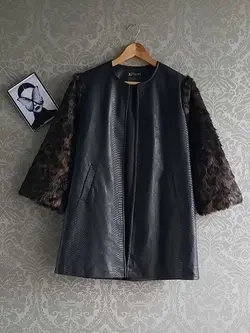 پالتو چرم ترکیبی با پوست کد 61