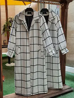 پالتو فوتر پشمی سفید مشکی کد 19