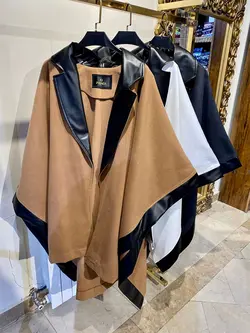 مانتو پاییزه ترکیبی فوتر و چرم کد 451