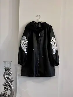 مانتو پاییزه چرم طرح بال فرشته کد 458