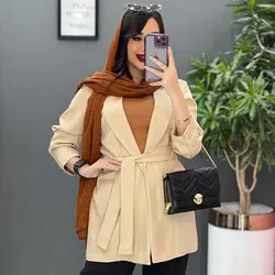 مانتو کتی کوتاه کمربند دار کد 28|مدل مانتو کتی کوتاه شیک