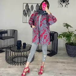 خرید آنلاین مانتو کتی آستین پف آبرنگی شیک و دخترانه با دوخت عالی در مد شیک