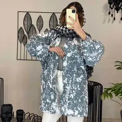 خرید آنلاین مانتو کتی آستین پف آبرنگی شیک و دخترانه با دوخت عالی در مد شیک