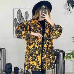 خرید آنلاین مانتو کتی آستین پف آبرنگی شیک و دخترانه با دوخت عالی در مد شیک