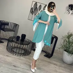 خرید آنلاین مانتو مدل کتی آستین کلوش گل دار دخترانه با کیفیت دوخت بالا درمد شیک