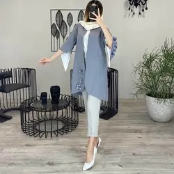 خرید آنلاین مانتو مدل کتی آستین کلوش گل دار دخترانه با کیفیت دوخت بالا درمد شیک