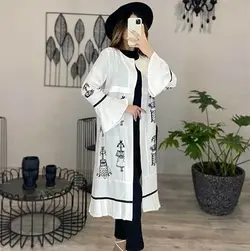 خرید آنلاین مانتو مدل مزونی خامه دوزی بلند با کیفیت دوخت بالا در مد شیک