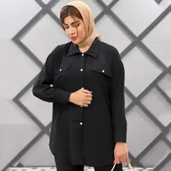 خرید مانتو شومیزی مشکی جلو دکمه کد 316|مانتو شومیزی جدید شیک