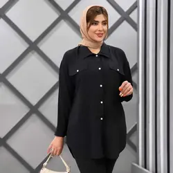 خرید مانتو شومیزی مشکی جلو دکمه کد 316|مانتو شومیزی جدید شیک