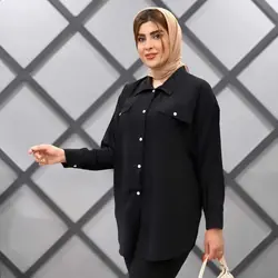 خرید مانتو شومیزی مشکی جلو دکمه کد 316|مانتو شومیزی جدید شیک