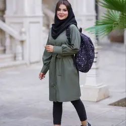 خرید مانتو دانشجویی پاییزه کمربند دار 1401 جذاب در مدشیک