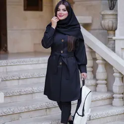 خرید مانتو دانشجویی پاییزه کمربند دار 1401 جذاب در مدشیک