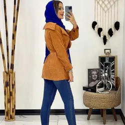 مانتو مخمل کبریتی یقه انگلیسی کد 622 | مدل مانتو مخمل کبریتی