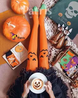 جوراب ساق بلند بالای زانو پاتریس سری هالوین طرح کدو تنبل