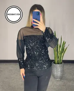 شومیز استین پیله پولک دار کد 498