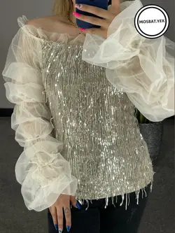 شومیز استین تور پولک دار کد 499