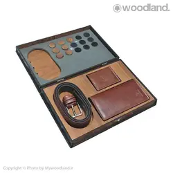 جعبه چوبی کیف پول و کمربند چرم به همراه بازی تخته نرد مدل 10563