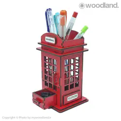 جا مدادی و قلمی رومیزی چوبی طرح باجه تلفن لندن مدل 10131
