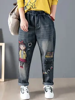 شلوار لی تکه دوزی مام فیت برند MAXX