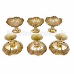 پیاله پایه دار برنجی طرح طاووس لبه قلعه 4 اینچ - نوین برنز