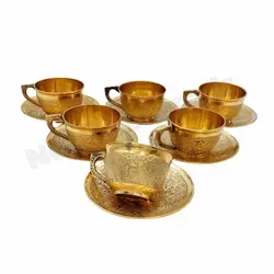 فنجان و نعلبکی برنجی طرح طاووس - نوین برنز