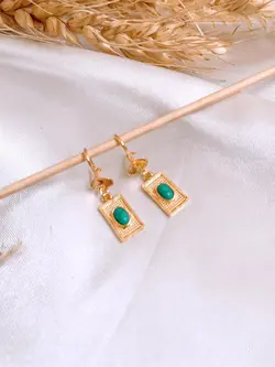 گوشواره آویز مربع فیروزه کوچک - G1020