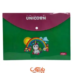 پوشه دکمه دار یونیکورن A4 رنگین کمان زمینه سبز