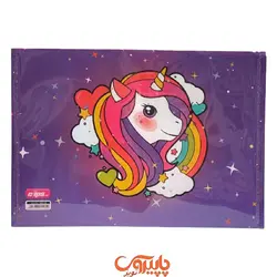 پوشه دکمه دار یونیکورن A4 طرح یونیکورن بنفش لبه ی صورتی