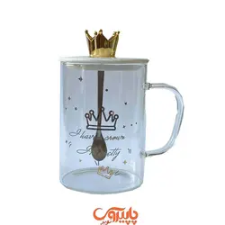 ماگ شیشه ای تاج دار قاشق دار