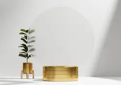 تریبون پلت فرم طلایی رندر سه بعدی با پس زمینه ارائه محصول گیاهی
