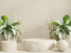 تریبون نمایش محصول قهوه ای در اتاق با رندر سه بعدی برای ارائه محصول