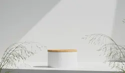 نمایش محصولات پس زمینه سه بعدی پس زمینه صحنه تریبون رندر سه بعدی با پایه سکو برای نمایش ویترین صحنه محصولات آرایشی بر روی صفحه نمایش پایه استودیو سفید تصویر رندر سه بعدی