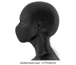 Black face mask mockup, dark dust mask over black Mannequin 3d Rendering isolated on white background | ماسک ماسک صورت سیاه ، ماسک گرد و غبار تیره بر روی مانکن سیاه سه بعدی منزوی جدا شده بر روی پس زمینه سفید – آکادمی پرنیان طرح