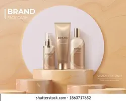 Cosmetic product on pedestal. Realistic banner with 3D podium for skin care. Luxury cream, lotion and beauty spray. Advertising store poster with place for text and logo. Vector brand identity mockup | محصول آرایشی و بهداشتی روی پایه.پرچم واقع گرایانه با تریبون سه بعدی برای مراقبت از پوست.کرم لوکس ، لوسیون و اسپری زیبایی.پوستر فروشگاه تبلیغاتی با مکان برای متن و آرم.Mockup هویت برند وکتور – آکادمی پرنیان طرح