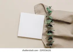 Blank paper card on linen cloth and eucalyptus leaves. Top view, flat lay. Minimal aesthetic card with copy space | کارت کاغذ خالی روی پارچه کتانی و برگهای اکالیپتوس.نمای بالا ، تخت خواب.حداقل کارت زیبایی شناسی با فضای کپی – آکادمی پرنیان طرح