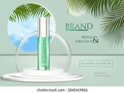 Cosmetic product on pedestal. Realistic banner with 3D podium for skin care. Luxury cream, lotion and beauty spray. Advertising store poster with place for text and logo. Vector brand identity mockup | محصول آرایشی و بهداشتی روی پایه.پرچم واقع گرایانه با تریبون سه بعدی برای مراقبت از پوست.کرم لوکس ، لوسیون و اسپری زیبایی.پوستر فروشگاه تبلیغاتی با مکان برای متن و آرم.Mockup هویت برند وکتور – آکادمی پرنیان طرح