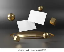Floating business cards on stage podium Mockup. Template of international calling cards on pedestral with flying elements 3D rendering | کارتهای ویزیت شناور روی صحنه تریبون صحنه.الگوی کارتهای تماس بین المللی در عابر پیاده با عناصر پرواز سه بعدی رندر – آکادمی پرنیان طرح