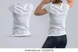 Mockup Set with active beautiful woman in the blank t-shirt and dark breeches and shape of t-shirt without body isolated on the gray background, Rear view. Template can use for your design or logo. | Mockup با یک زن زیبا و فعال در تی شرت خالی و پارچه های تیره و شکل تی شرت بدون بدن جدا شده در پس زمینه خاکستری ، نمای عقب.الگو می تواند برای طراحی یا آرم شما استفاده کند. – آکادمی پرنیان طرح