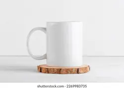 White mug mockup with blank copy space for your advertising text message or promotional content on a wooden podium on white background. Coffee mug mock up, close up | Mockup White Mug با فضای کپی خالی برای پیام متنی تبلیغاتی یا محتوای تبلیغاتی خود بر روی یک تریبون چوبی در پس زمینه سفید.لیوان قهوه مسخره ، نزدیک – آکادمی پرنیان طرح
