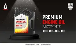 Engine oil advertising banner. Realistic vector illustration with canister of engine oil on black podium. 3d ad banner. Advertisement of full synthetic and protection engine oil. | پرچم تبلیغات روغن موتور.تصویر بردار واقع گرایانه با قوطی روغن موتور بر روی تریبون سیاه.بنر 3D AD.تبلیغ روغن موتور کامل مصنوعی و حفاظت. – آکادمی پرنیان طرح