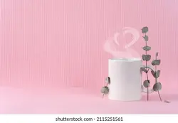 Mockup white coffe cup or mug on a pink background with copy space. Blank template for your design, branding, business. Real photo. Eucalyptus branches. Hot drink steam in the form of heart | فنجان قهوه سفید یا لیوان را روی یک پس زمینه صورتی با فضای کپی Mockup کنید.الگوی خالی برای طراحی ، مارک تجاری ، تجارت.عکس واقعیشاخه های اکالیپتوس.بخار نوشیدنی گرم به شکل قلب – آکادمی پرنیان طرح
