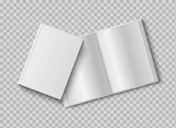 دو کتاب واقع گرایانه با جلد سخت خالی دفتر خاطرات سه بعدی باز و بسته در ارائه پس زمینه شفاف و تصویر برداری وکتور الگو برگه های سفید کاغذ خالی | موکاپ